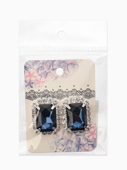 Серьги со стразами «Роскошь», прямоугольник, синий,белый в серебре