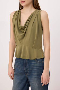 More Sustaniable Haki Fitted/Vucuda Oturan Degaje Yaka Kolsuz Modal Orme Bluz TWOSS26BZ00628