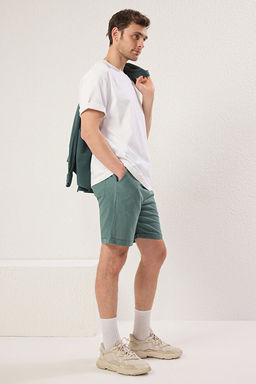 Koyu Ye_il Regular Fit %100 Pamuklu Beli Ba_lamal_ _ort & Bermuda TMNSS25SR00003 - Trendyolmilla фото 2
