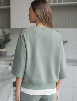 Свитшот свободный из петельчатого футера двухнитки с эластаном - Vilatte фото 3