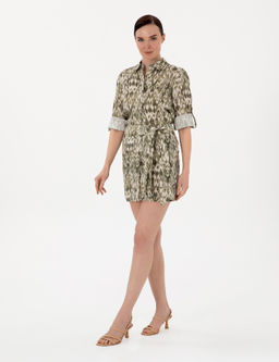 Haki Slim Fit Dokuma Etek
