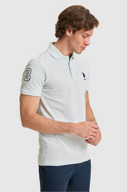 Erkek Slim Fit Polo Yaka Su Ye_ili Basic Ti__rt