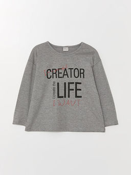 Bisiklet Yaka Bask?l? Uzun Kollu K?z ?ocuk Ti??rt