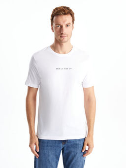 Bisiklet Yaka K?sa Kollu Bask?l? Penye Erkek Ti??rt