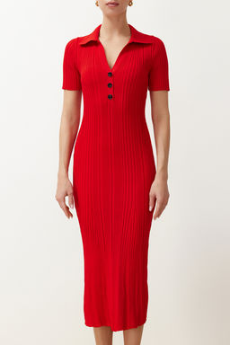 TRENDYOLMILLA Lacivert Maxi Triko Polo Yaka Elbise TWOSS24EL00282 фото 14