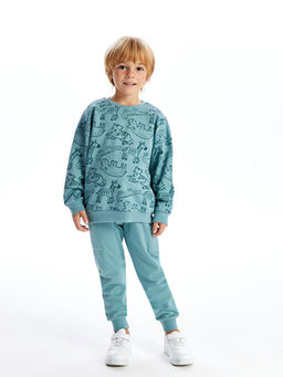 Bisiklet Yaka Uzun Kollu Bask?l? Erkek Bebek Sweatshirt ve E?ofman Alt 2li Tak?m