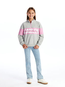 Dik Yaka Bask?l? Uzun Kollu K?z ?ocuk Sweatshirt - Waikiki фото 5