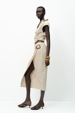 LINEN BUCKLE MIDI SKIRT - Zara фото 11