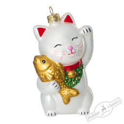 Кот Манеки с золотой рыбкой (стекло) 7х6х10 см