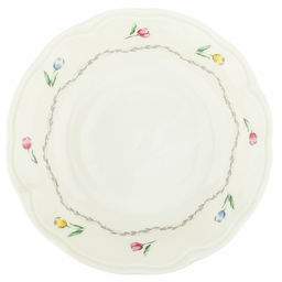 Ласковый май Тарелка глубокая фарфоровая д17,6см, h4,2см, 460мл, с деколью, рельефный декор, волнистый край, кремовый (Китай)