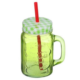 Кружка стекло, 450 мл, с крышкой и трубочкой (зелёный) SDFG0114-3 (298249) - Daniks фото 2