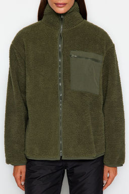 TRENDYOLMILLA Winter Essentials Gri Polar Fermuarl? Dik Yaka Uzun Kol Cep Detayl? Orme Sweatshirt TWOAW24SW00071 фото 2