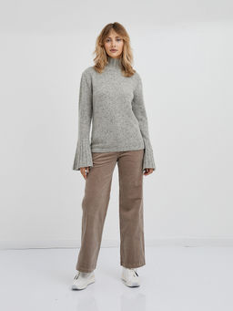 серая меланжевая водолазка с воротником стойкой и с расклешенными рукавами - Glenfield фото 2