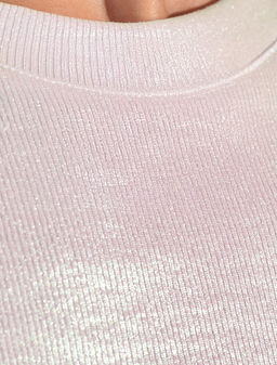 Топ с закрытым декольте из хлопка с эластаном в рубчик с матовым покрытием металлик - Vilatte фото 2