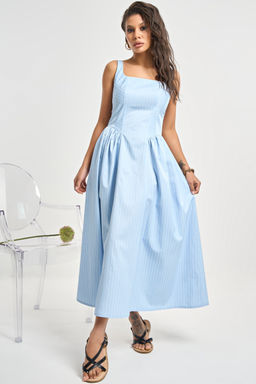 Сарафан хлопковый в полоску голубой - Fly фото 5