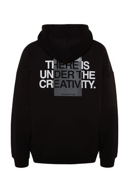 TRENDYOL MAN Siyah %100 Pamuk Oversize/Genis Kesim Kapusonlu Uzun Kol S?rt Yaz? Bask?l? Sweatshirt TMNAW24SW00220 - Trendyolmilla фото 8