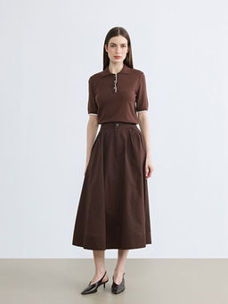 Y?ksek Bel B?zg?l? Poplin Klo? Etek