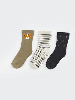 Bask?l? Erkek Bebek Soket ?orap 3l?