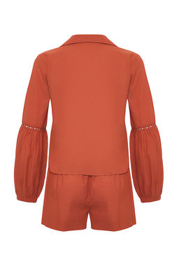 Siyah Dokuma Y?rtmacl? %100 Pamuk Plaj Gomlek-Sort Tak?m TBESS25AU00057 - Trendyolmilla фото 12