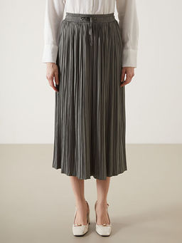 Beli Lastikli Saten Kad?n Pileli Etek