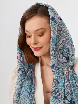 Большой, мягкий, тонкий и очень нежный двусторонний палантин с рисунком в стиле арт-деко - Tantino фото 9