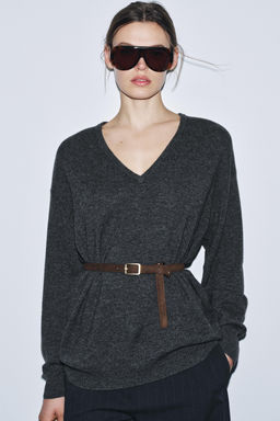 100% WOOL OVERSIZE JUMPER WITH BELT - Zara фото 2