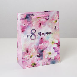 Цена за 2 шт. Пакет подарочный ламинированный, упаковка, С 8 марта, MS 18?23?8 см