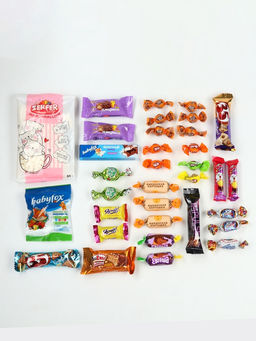 Сладкий детский новогодний подарок Лошадь: набор конфет 500 гр. с пиксельным конструктором в коробке