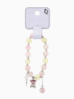 Браслет с подвесками "Сахарный" мишка, шар №10/8, цвет розово-жёлтый в серебре