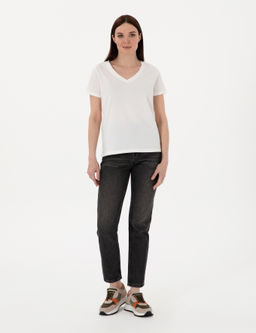 Beyaz Regular Fit V Yaka Basic Ti__rt - Pierre cardin фото 4