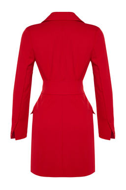 Trendyolmilla K?rm?z? Kemerli Dugme Detayl? Mini Ceket Dokuma Elbise TWOAW24EL00497 фото 8