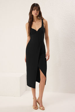 TRENDYOLMILLA Haki Duz Buzgu / Drape Dokuma Sandy Midi Astars?z Kokteyl Elbise TPRSS25EL00227  фото 2