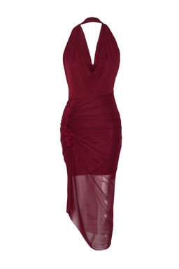 TRENDYOLMILLA Bordo Drapeli Cicek Aksesuar Detayl? Tul Astarl? Orme Elbise TPRSS25EL00033