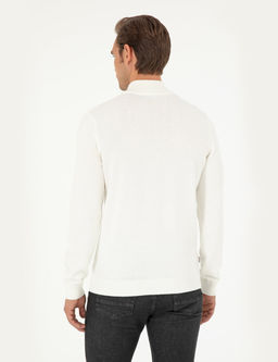 Ekru Slim Fit Yar_m Bal_k__ Yaka Basic Triko Kazak