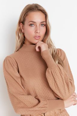 Camel Dik Yaka Triko Kazak TWOAW21KZ0817