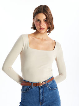 Kare Yaka D?z Uzun Kollu Kad?n Body