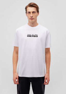 One Piece Bask?l? Beyaz Tisort - Mavi фото 3