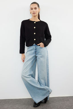 TRENDYOLMILLA Siyah Bisiklet Yaka Ceket GorunumluTriko H?rka TWOAW25HI00066