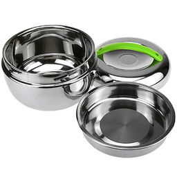 Ланч-бокс из нержавеющей стали 0,8л, д13,5см h9см, 1 вставка: 250мл д12,5см h2,5см, пластмассовая ручка, корпус из нержавеющей стали, цветная коробка (Китай) - Домашняя мода фото 2