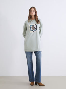 Bask?l? Oversize Kad?n Sweatshirt Tunik