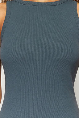 Ac?k Antrasit Bodycone/Vucuda Oturan Bisiklet Yaka Esnek Midi Orme Kalem Elbise TWOSS22EL1575