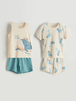 Bask?l? Erkek Bebek Atlet Ti??rt ve ?ort Tak?m