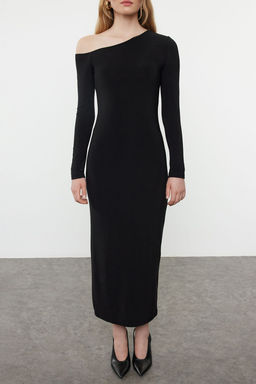 TRENDYOLMILLA Murdum Duz Asimetrik Yaka Detayl? Vucuda Oturan Esnek Maxi Orme Elbise TWOAW25EL00106  фото 3