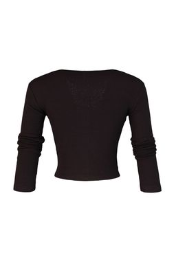 Trendyolmilla Kahverengi Dikis Detayl? Fitted/Vucuda Oturan Crop Fitilli Esnek Orme Bluz TWOAW22BZ0530