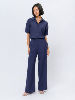 Блуза темно-синего цвета укороченная с короткими рукавами на пуговицах - 1001dress фото 3