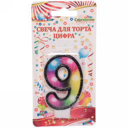 Цена за 10 шт. Свеча для торта Цифра Салют "9" 6 см