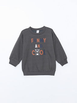 Bisiklet Yaka Uzun Kollu Bask?l? Erkek Bebek Sweatshirt