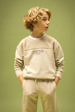 Толстый свитшот оверсайз с принтом и круглым вырезом для мальчика - Defacto фото 4