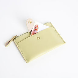 Картхолдер с монетницей на молнии, на 3 карты, с окошком, светло-зелёный