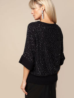 VILATTE / Свободный джемпер крупной вязки с пайетками  фото 4